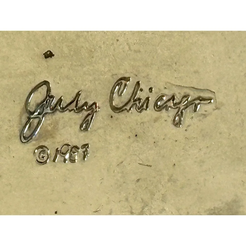 Judy Chicago 1987 triangle Holocaust Project brooch pin signed black white ename - Picture 9 of 16